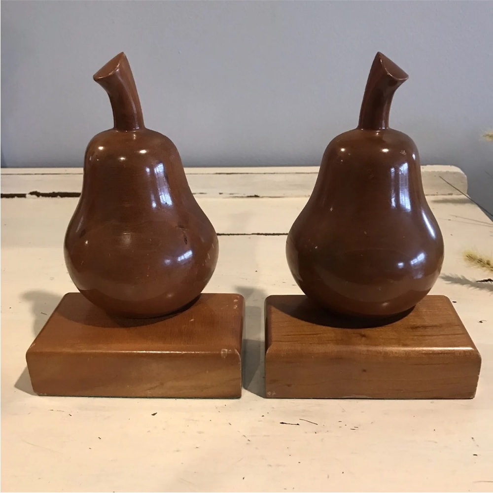 Vintage MCM Ironwood Matching Pear Bookends Art Deco